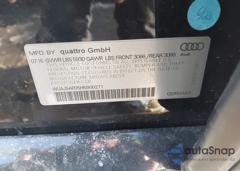 2017 Audi S8 4.0T Plus z USA, uszkodzony, nr VIN WUAJ5AFD5HN900271